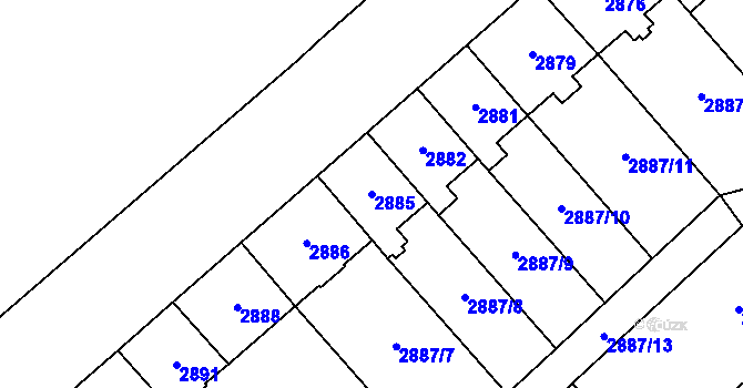 Parcela st. 2885 v KÚ Chomutov I, Katastrální mapa