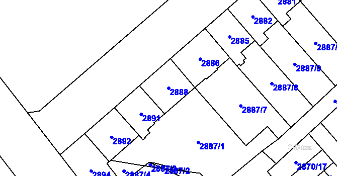 Parcela st. 2888 v KÚ Chomutov I, Katastrální mapa