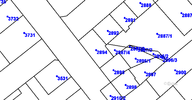 Parcela st. 2894 v KÚ Chomutov I, Katastrální mapa