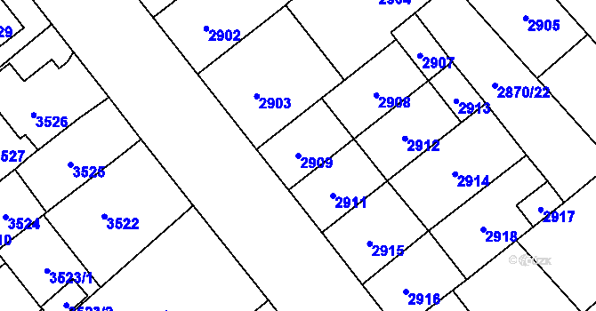 Parcela st. 2909 v KÚ Chomutov I, Katastrální mapa