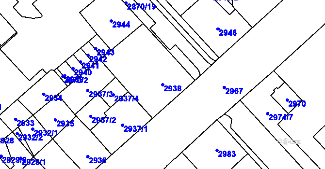 Parcela st. 2938 v KÚ Chomutov I, Katastrální mapa