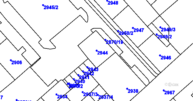 Parcela st. 2944 v KÚ Chomutov I, Katastrální mapa