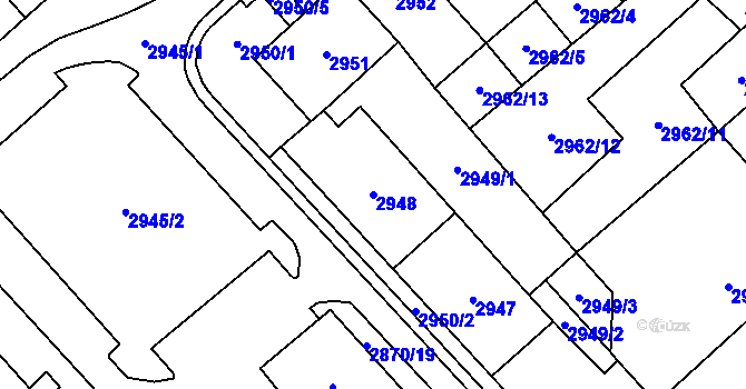 Parcela st. 2948 v KÚ Chomutov I, Katastrální mapa