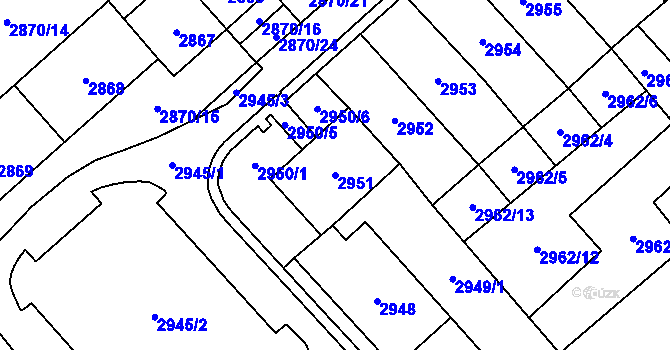Parcela st. 2951 v KÚ Chomutov I, Katastrální mapa