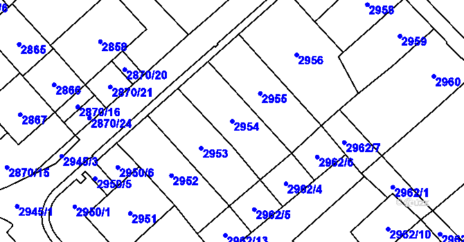 Parcela st. 2954 v KÚ Chomutov I, Katastrální mapa