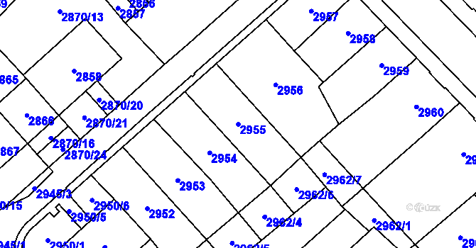 Parcela st. 2955 v KÚ Chomutov I, Katastrální mapa