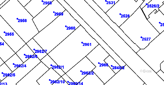 Parcela st. 2961 v KÚ Chomutov I, Katastrální mapa