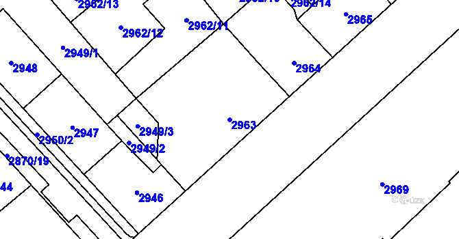 Parcela st. 2963 v KÚ Chomutov I, Katastrální mapa