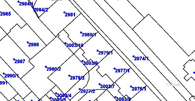 Parcela st. 2979/1 v KÚ Chomutov I, Katastrální mapa