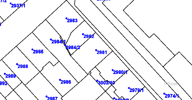 Parcela st. 2981 v KÚ Chomutov I, Katastrální mapa
