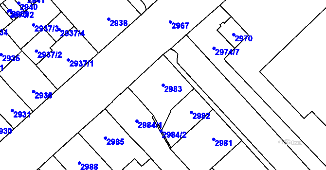 Parcela st. 2983 v KÚ Chomutov I, Katastrální mapa