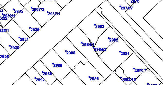 Parcela st. 2984/1 v KÚ Chomutov I, Katastrální mapa