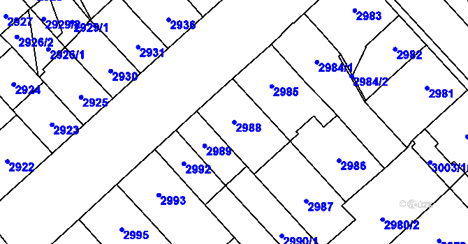Parcela st. 2988 v KÚ Chomutov I, Katastrální mapa