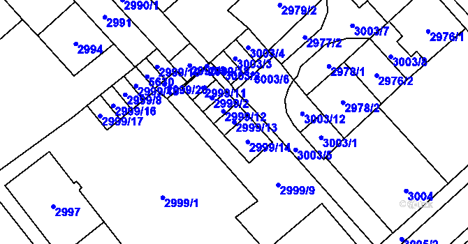 Parcela st. 2999/13 v KÚ Chomutov I, Katastrální mapa