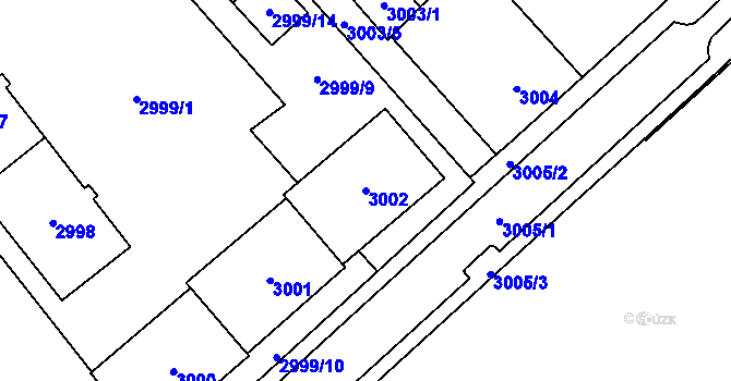Parcela st. 3002 v KÚ Chomutov I, Katastrální mapa