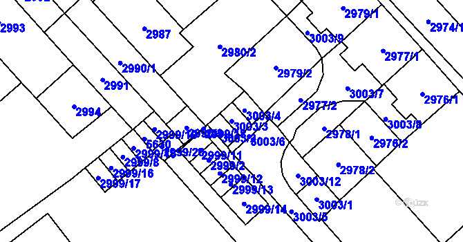 Parcela st. 3003/3 v KÚ Chomutov I, Katastrální mapa