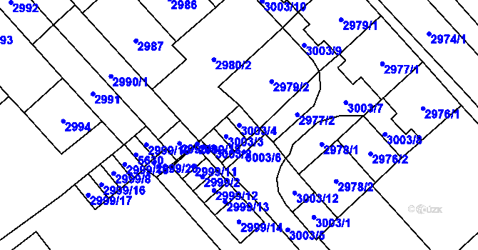 Parcela st. 3003/4 v KÚ Chomutov I, Katastrální mapa