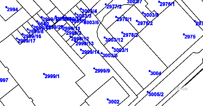 Parcela st. 3003/5 v KÚ Chomutov I, Katastrální mapa