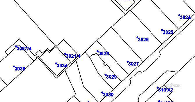 Parcela st. 3028 v KÚ Chomutov I, Katastrální mapa