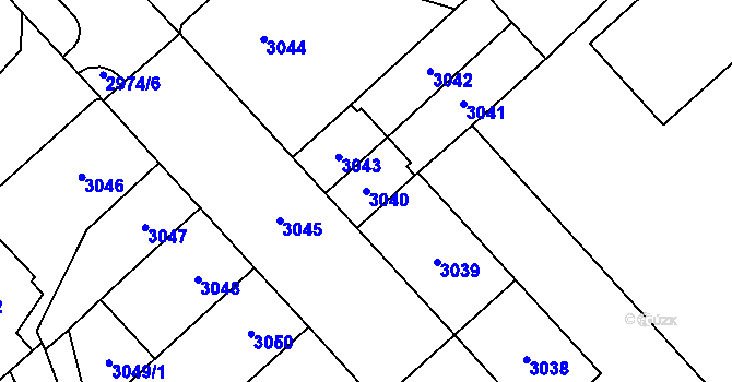 Parcela st. 3040 v KÚ Chomutov I, Katastrální mapa