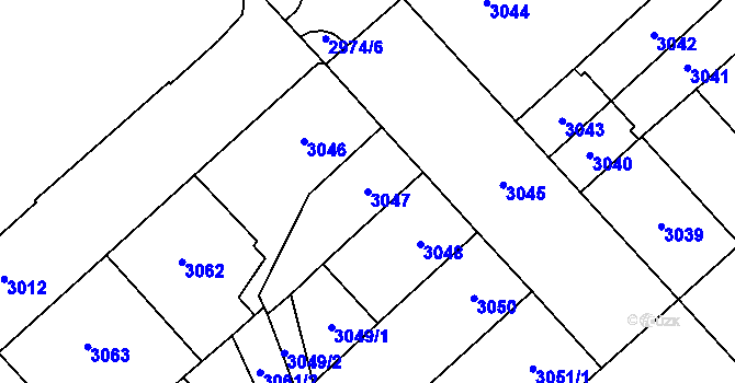 Parcela st. 3047 v KÚ Chomutov I, Katastrální mapa