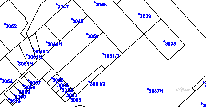 Parcela st. 3051/1 v KÚ Chomutov I, Katastrální mapa