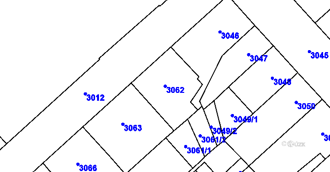 Parcela st. 3062 v KÚ Chomutov I, Katastrální mapa