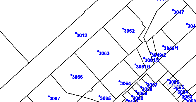 Parcela st. 3063 v KÚ Chomutov I, Katastrální mapa