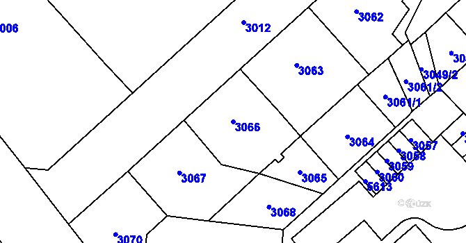 Parcela st. 3066 v KÚ Chomutov I, Katastrální mapa
