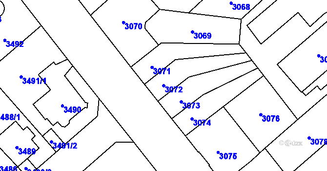 Parcela st. 3072 v KÚ Chomutov I, Katastrální mapa