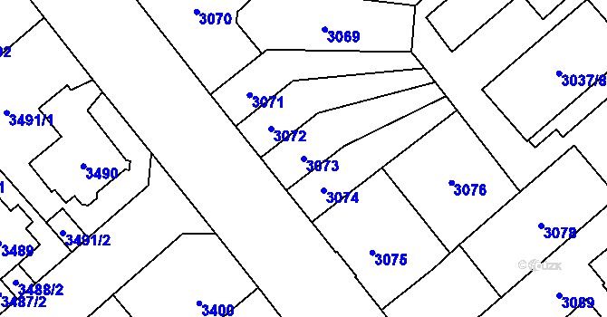 Parcela st. 3073 v KÚ Chomutov I, Katastrální mapa