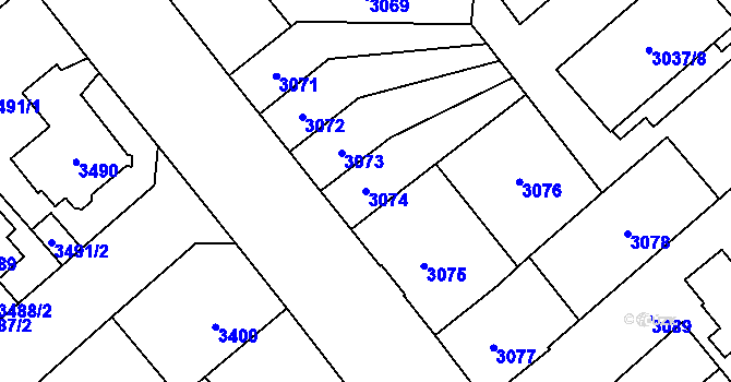 Parcela st. 3074 v KÚ Chomutov I, Katastrální mapa