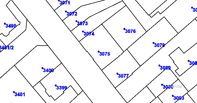 Parcela st. 3075 v KÚ Chomutov I, Katastrální mapa