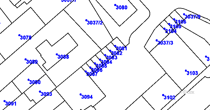 Parcela st. 3083 v KÚ Chomutov I, Katastrální mapa