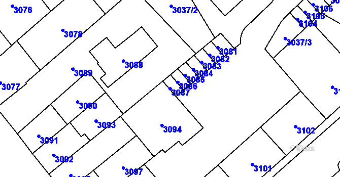 Parcela st. 3087 v KÚ Chomutov I, Katastrální mapa