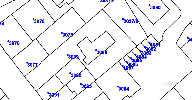 Parcela st. 3088 v KÚ Chomutov I, Katastrální mapa