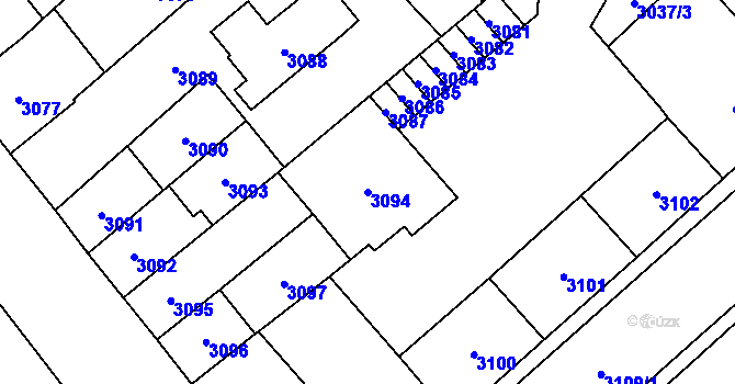 Parcela st. 3094 v KÚ Chomutov I, Katastrální mapa
