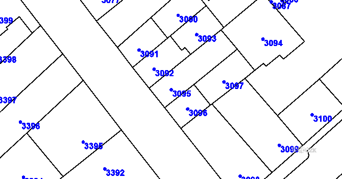 Parcela st. 3095 v KÚ Chomutov I, Katastrální mapa