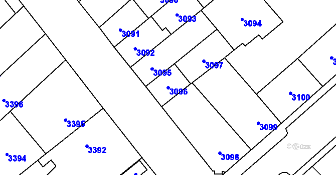 Parcela st. 3096 v KÚ Chomutov I, Katastrální mapa