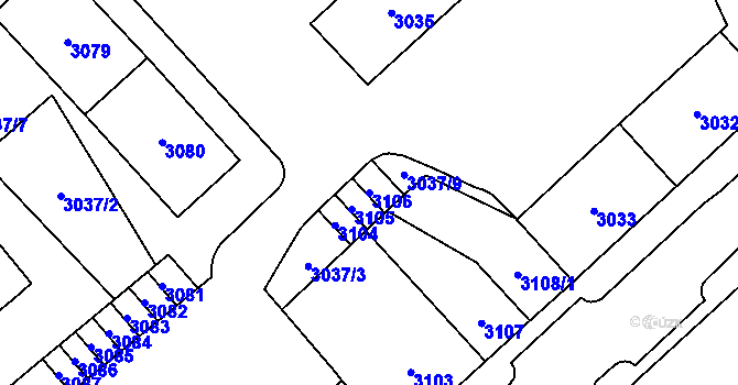Parcela st. 3106 v KÚ Chomutov I, Katastrální mapa
