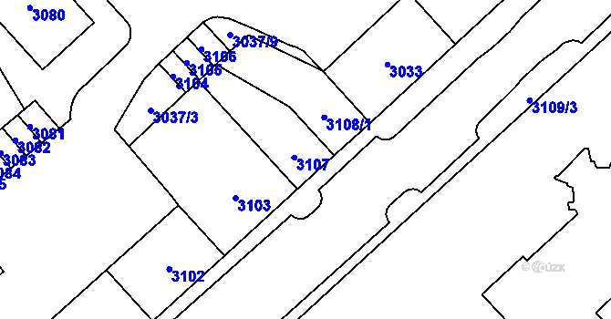 Parcela st. 3107 v KÚ Chomutov I, Katastrální mapa