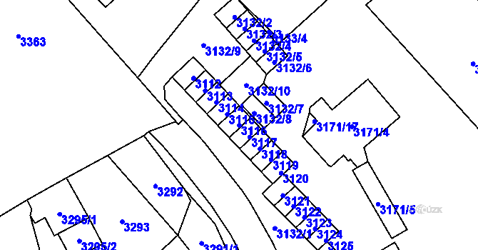 Parcela st. 3116 v KÚ Chomutov I, Katastrální mapa