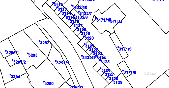 Parcela st. 3121 v KÚ Chomutov I, Katastrální mapa