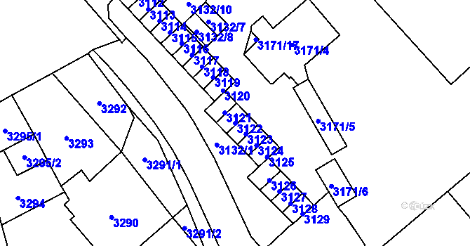 Parcela st. 3122 v KÚ Chomutov I, Katastrální mapa