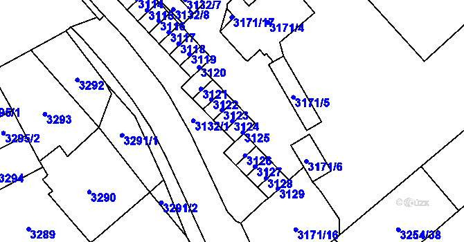 Parcela st. 3124 v KÚ Chomutov I, Katastrální mapa