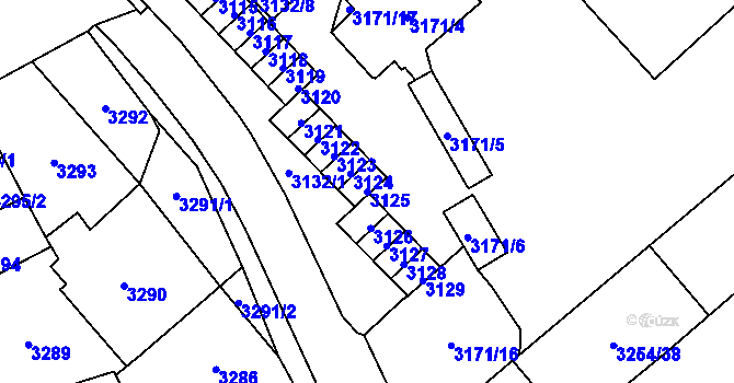 Parcela st. 3125 v KÚ Chomutov I, Katastrální mapa
