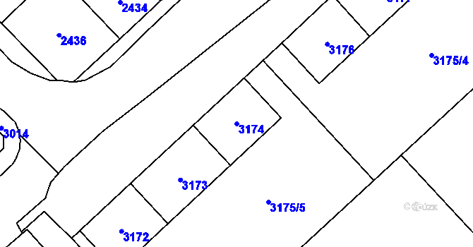 Parcela st. 3174 v KÚ Chomutov I, Katastrální mapa