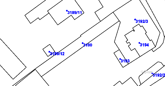 Parcela st. 3190 v KÚ Chomutov I, Katastrální mapa