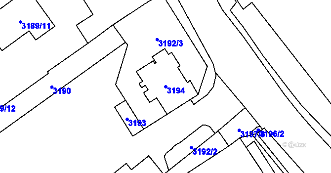 Parcela st. 3194 v KÚ Chomutov I, Katastrální mapa