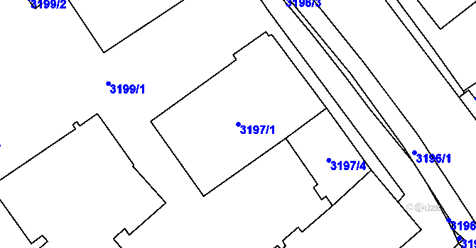 Parcela st. 3197/1 v KÚ Chomutov I, Katastrální mapa